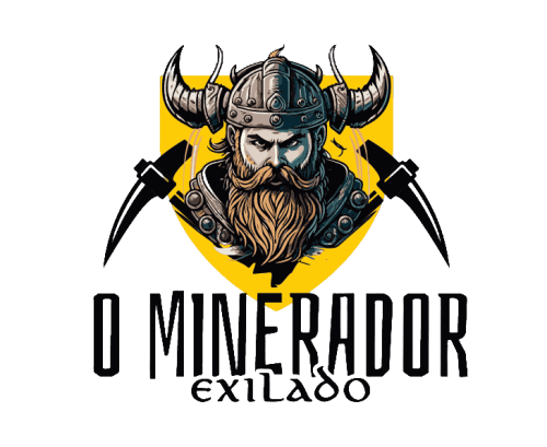 logo de marca Minerador Exilado, representa a face de um anão, barbudo com duas picaretas de guerra cuzadas nas costas.